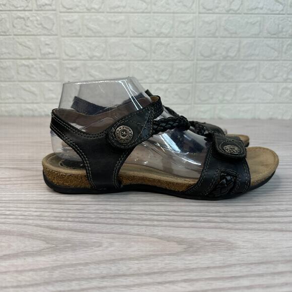 Earth Origins Tracy Slingback Sandals WMNS 8.5 Black Braided Leather Straps Flat - Picture 1 of 9